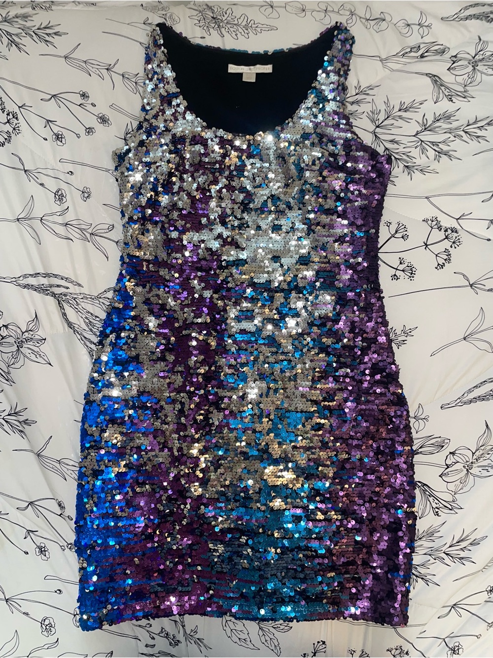 Boston Proper Blue-Purple-Silver Sequin Mini Dress